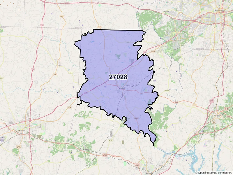 Map of ZIP Code 27028 — Mocksville, NC