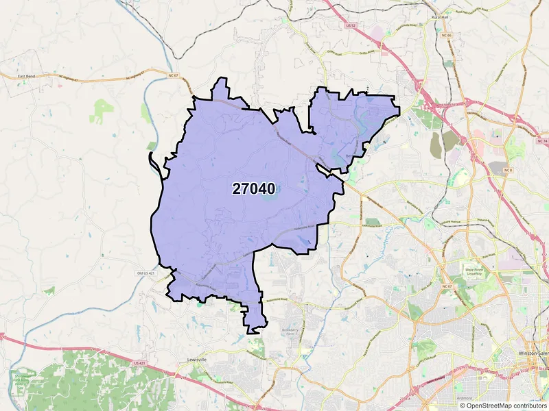 Map of ZIP Code 27040 — Pfafftown, NC