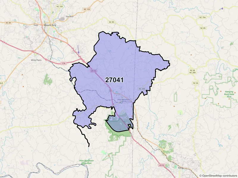 Map of ZIP Code 27041 — Pilot Mountain, NC