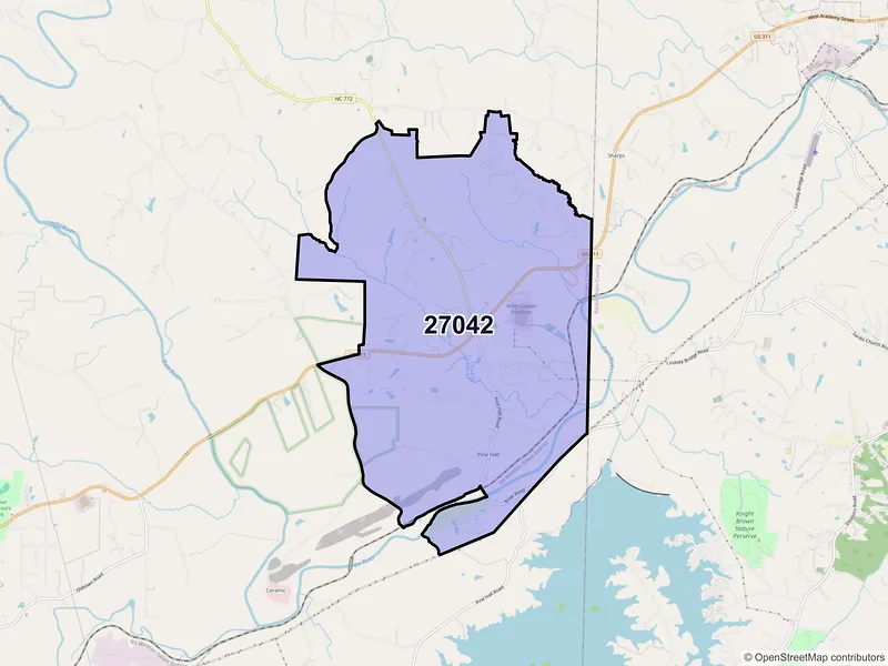 Map of Pine Hall, North Carolina and ZIP codes
