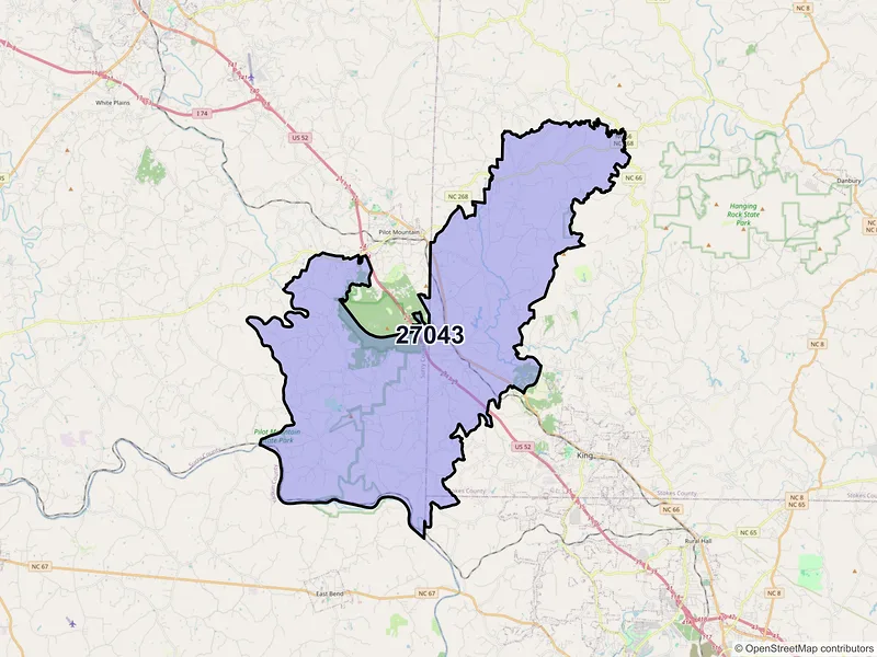 Map of ZIP Code 27043 — Pinnacle, NC