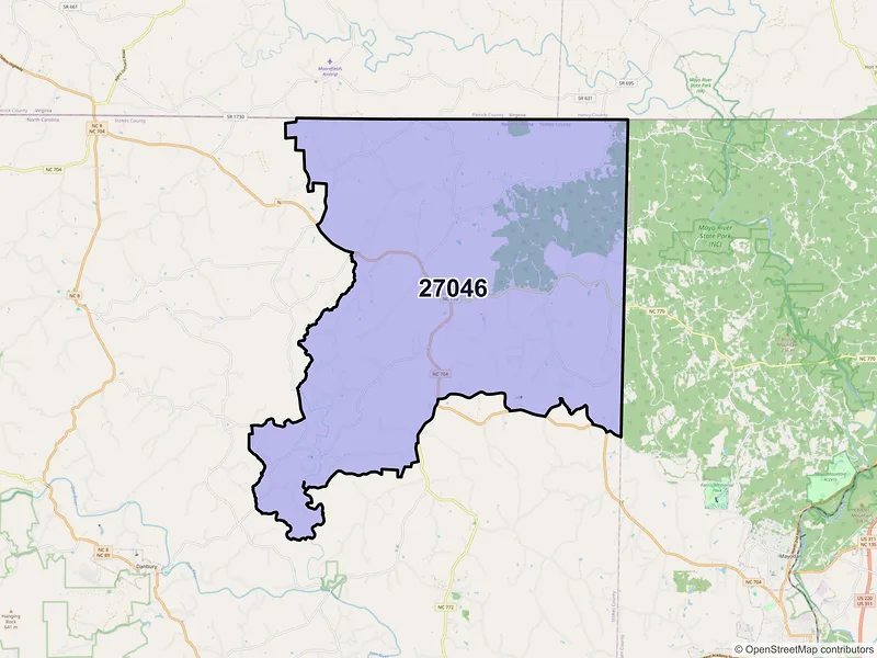 Map of ZIP Code 27046 — Sandy Ridge, NC