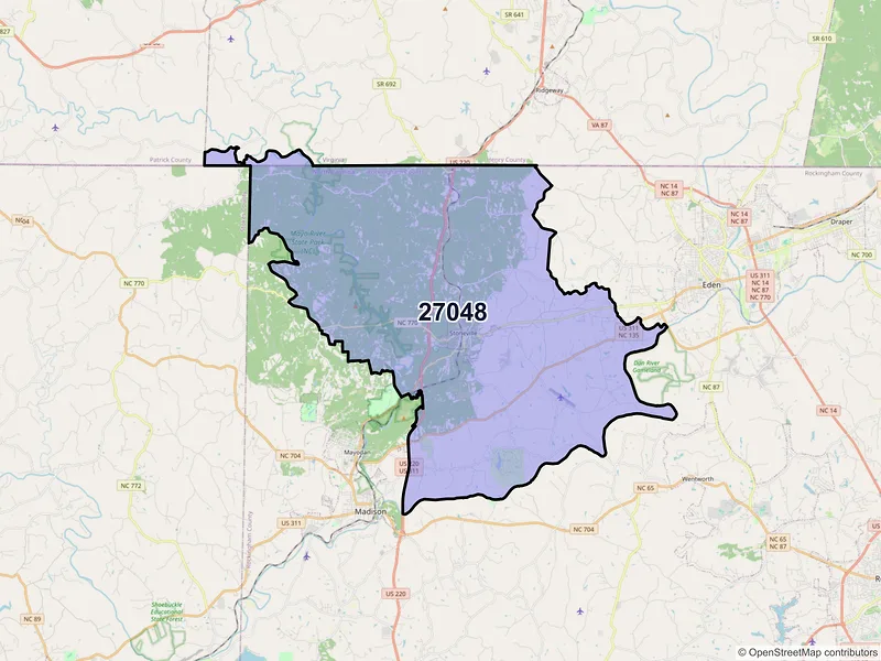 Map of Stoneville, North Carolina and ZIP codes