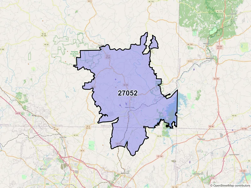 Map of ZIP Code 27052 — Walnut Cove, NC