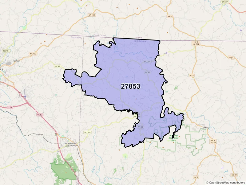Map of ZIP Code 27053 — Westfield, NC