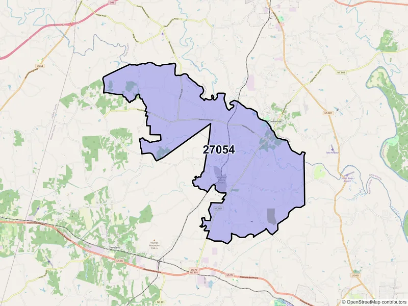 Map of ZIP Code 27054 — Woodleaf, NC
