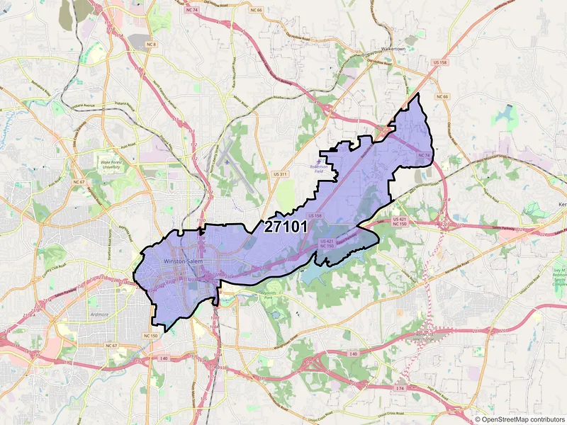 Map of ZIP Code 27101 — Winston Salem, NC