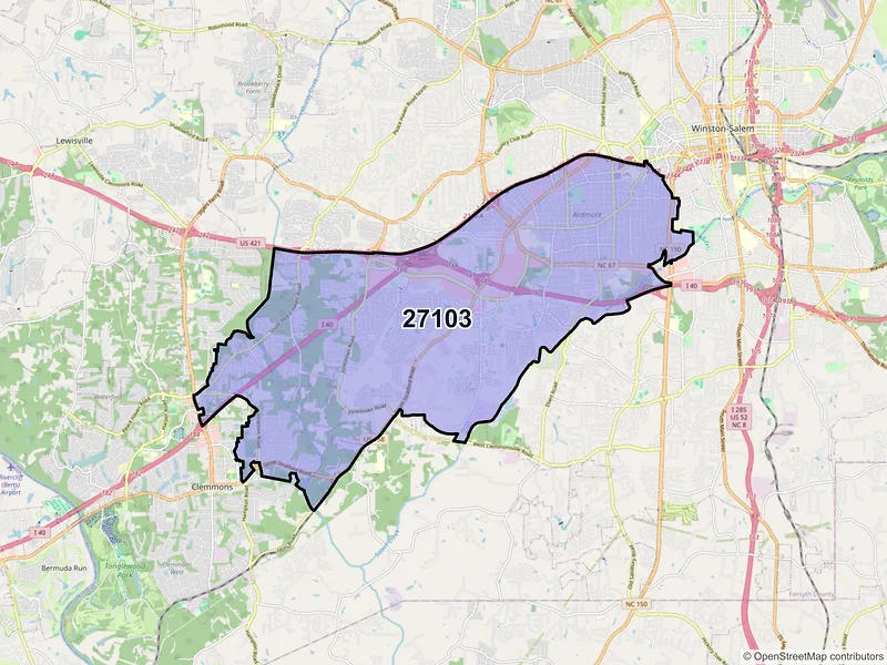 Map of ZIP Code 27103 — Winston Salem, NC