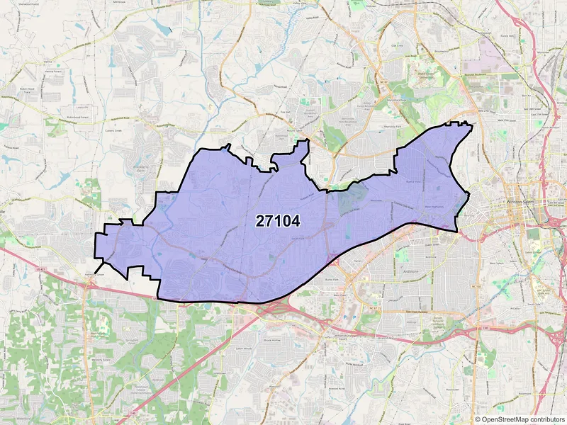 Map of ZIP Code 27104 — Winston Salem, NC