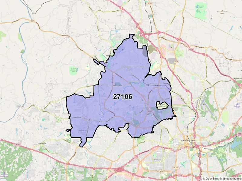 Map of ZIP Code 27106 — Winston Salem, NC