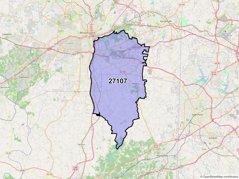 Map of ZIP Code 27107 — Winston Salem, NC