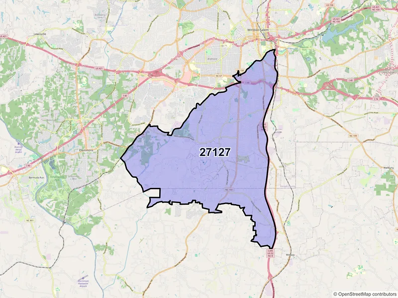 Map of ZIP Code 27127 — Winston Salem, NC