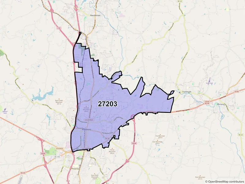 Map of ZIP Code 27203 — Asheboro, NC