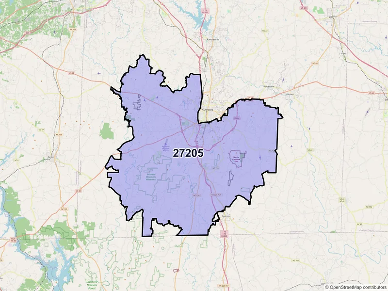 Map of ZIP Code 27205 — Asheboro, NC