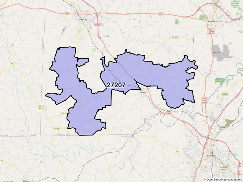 Map of Bear Creek, North Carolina and ZIP codes
