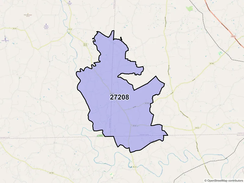 Map of ZIP Code 27208 — Bennett, NC
