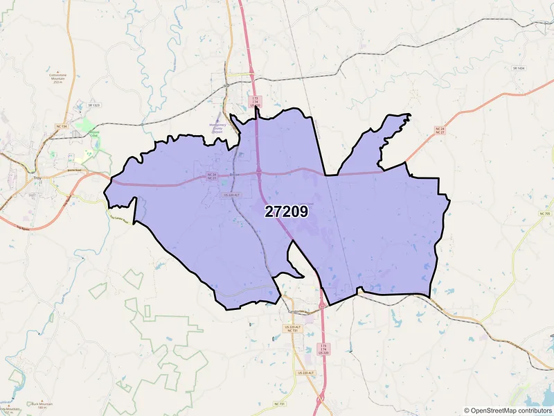 Map of ZIP Code 27209 — Biscoe, NC