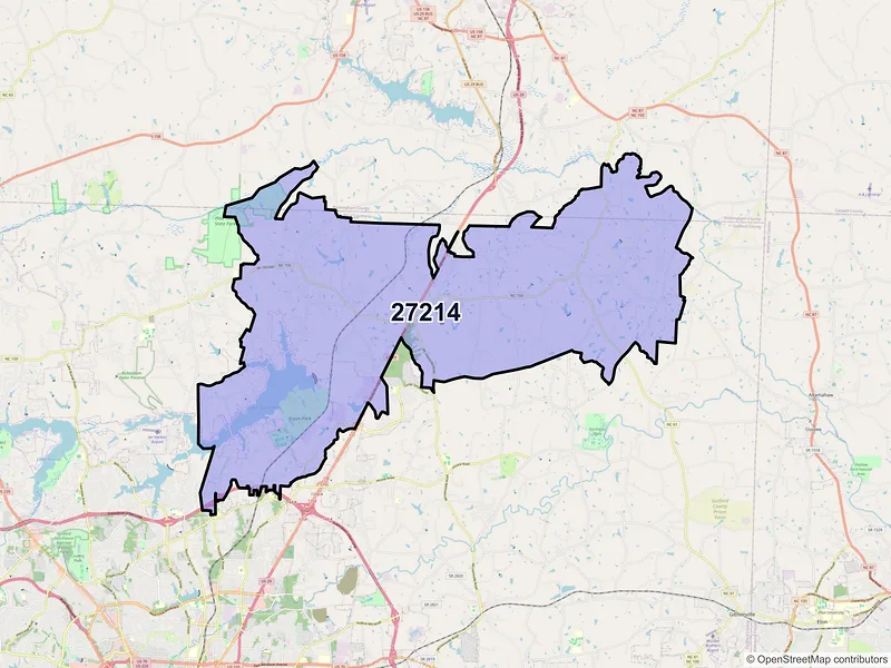 Map of ZIP Code 27214 — Browns Summit, NC