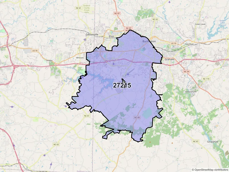 Map of ZIP Code 27215 — Burlington, NC