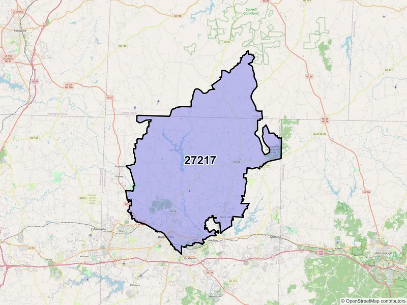 Map of ZIP Code 27217 — Burlington, NC