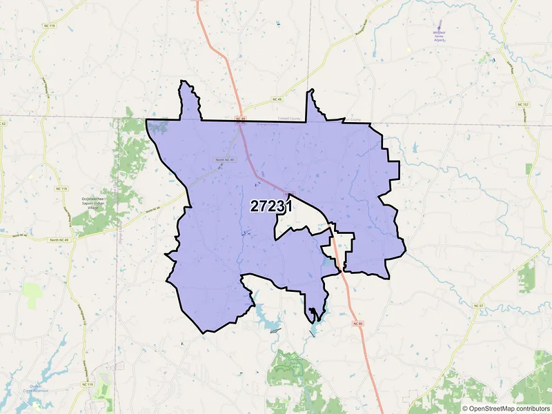Map of ZIP Code 27231 — Cedar Grove, NC