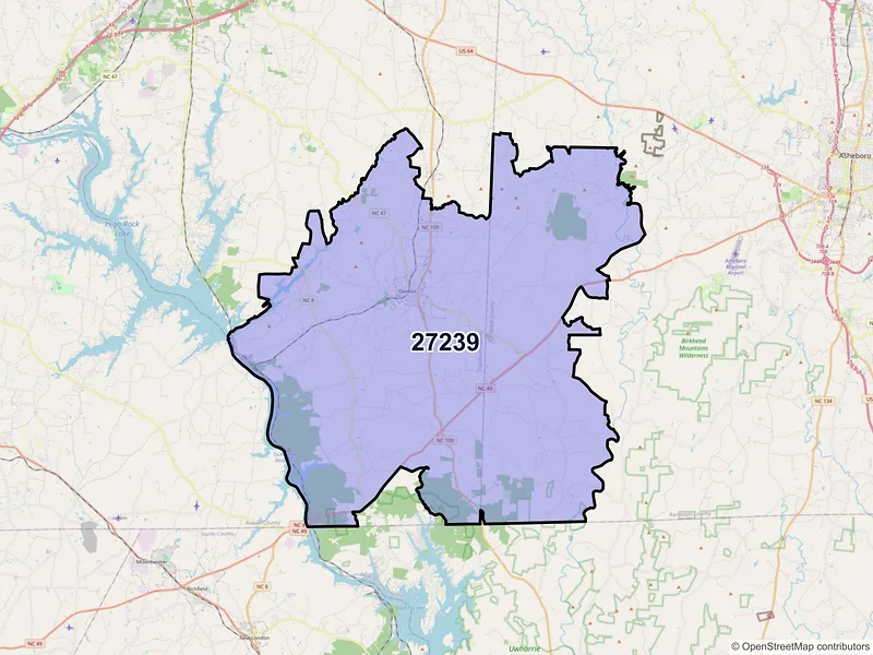 Map of ZIP Code 27239 — Denton, NC