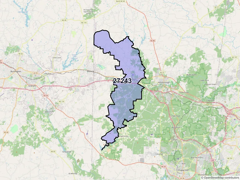 Map of ZIP Code 27243 — Efland, NC