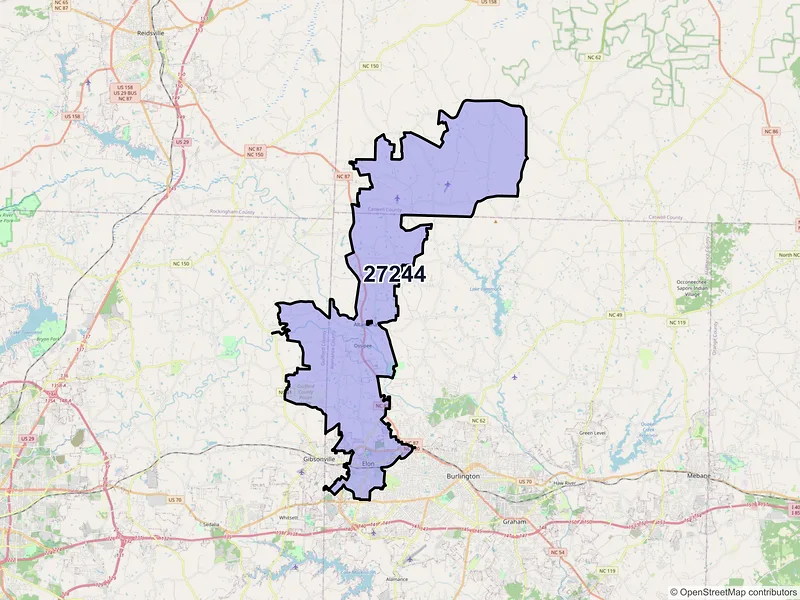 Map of ZIP Code 27244 — Elon, NC