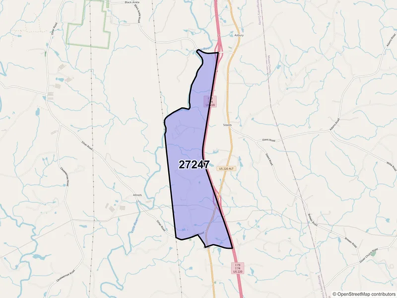 Map of Ether, North Carolina and ZIP codes