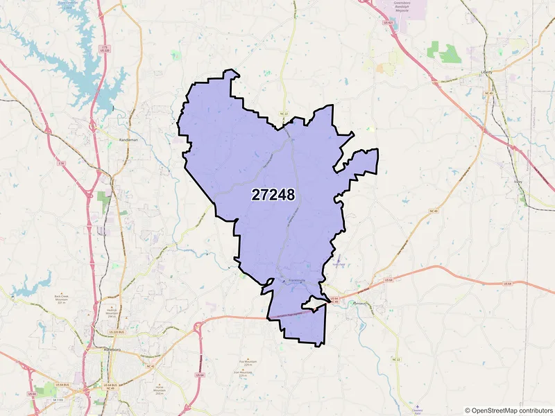 Map of ZIP Code 27248 — Franklinville, NC