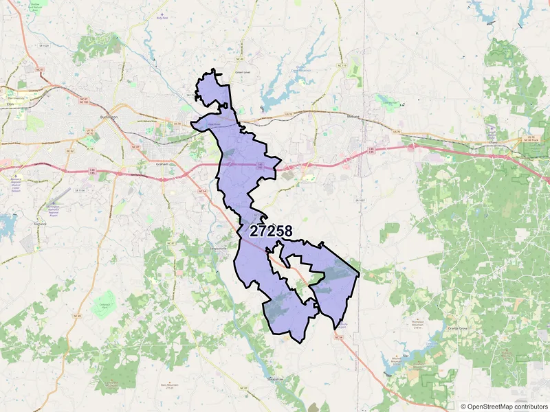 Map of ZIP Code 27258 — Haw River, NC
