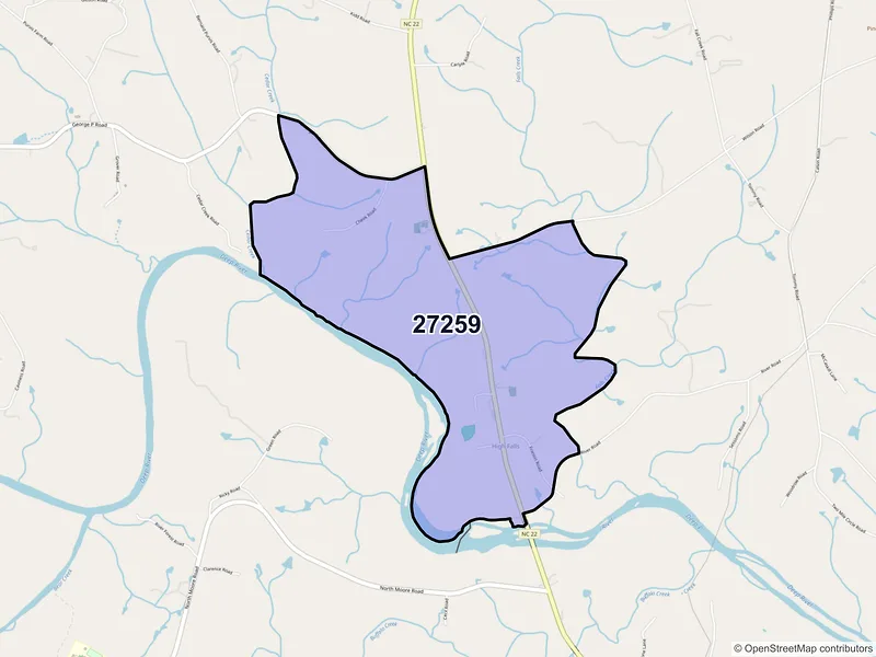 Map of Highfalls, North Carolina and ZIP codes