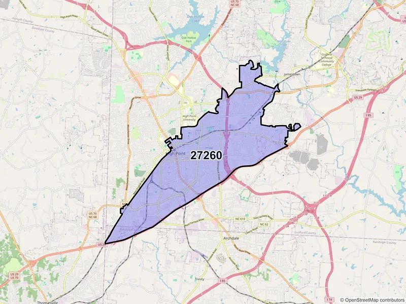 Map of ZIP Code 27260 — High Point, NC