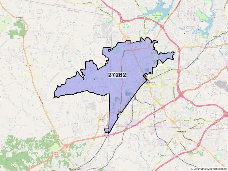 Map of ZIP Code 27262 — High Point, NC