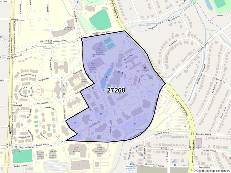 Map of ZIP Code 27268 — High Point, NC