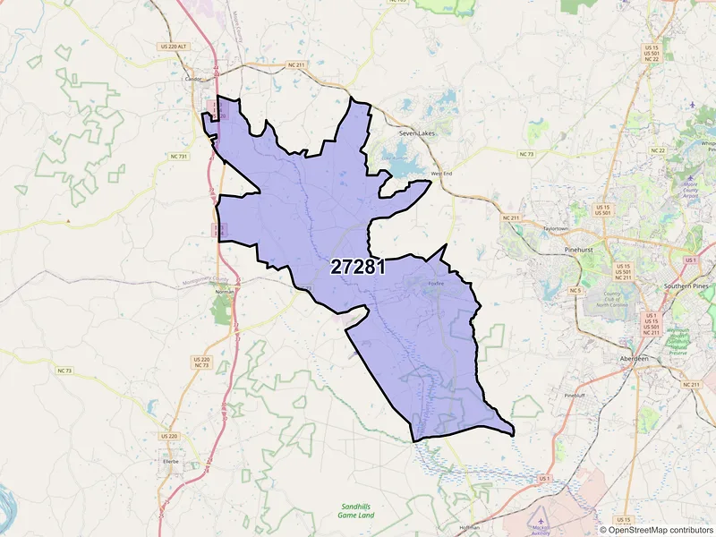 Map of Jackson Springs, North Carolina and ZIP codes