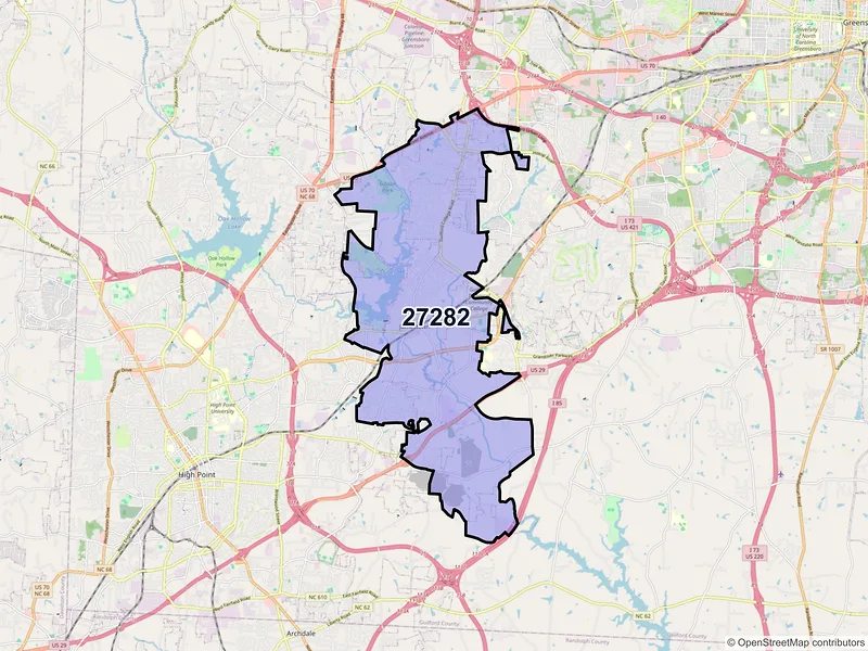 Map of ZIP Code 27282 — Jamestown, NC