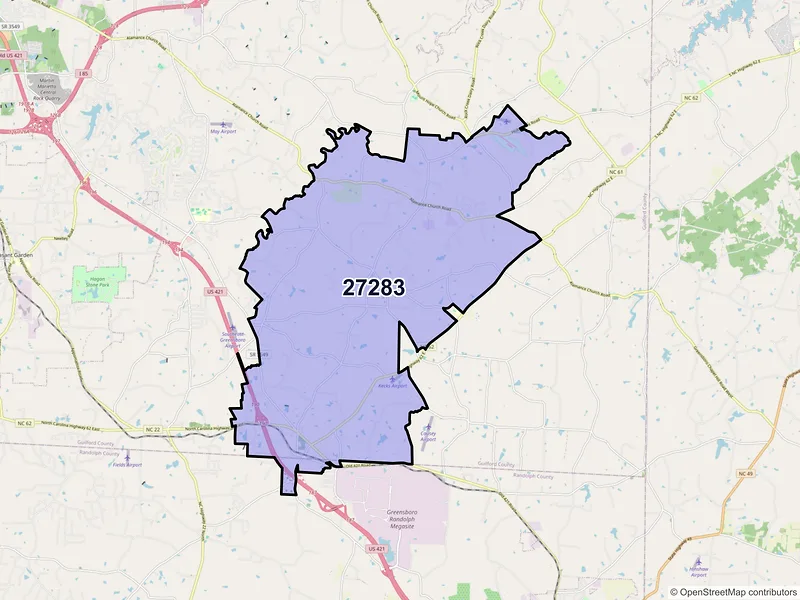 Map of ZIP Code 27283 — Julian, NC