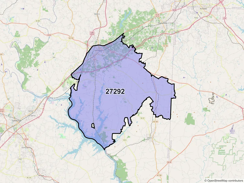Map of ZIP Code 27292 — Lexington, NC