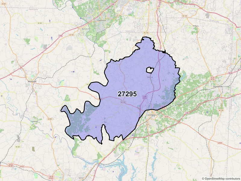 Map of ZIP Code 27295 — Lexington, NC