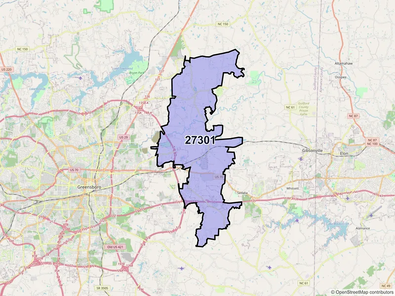 Map of ZIP Code 27301 — Mc Leansville, NC