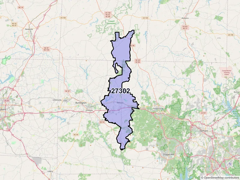 Map of Mebane, North Carolina and ZIP codes
