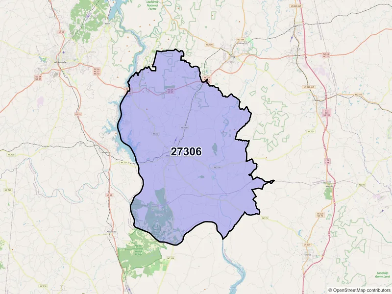 Map of ZIP Code 27306 — Mount Gilead, NC
