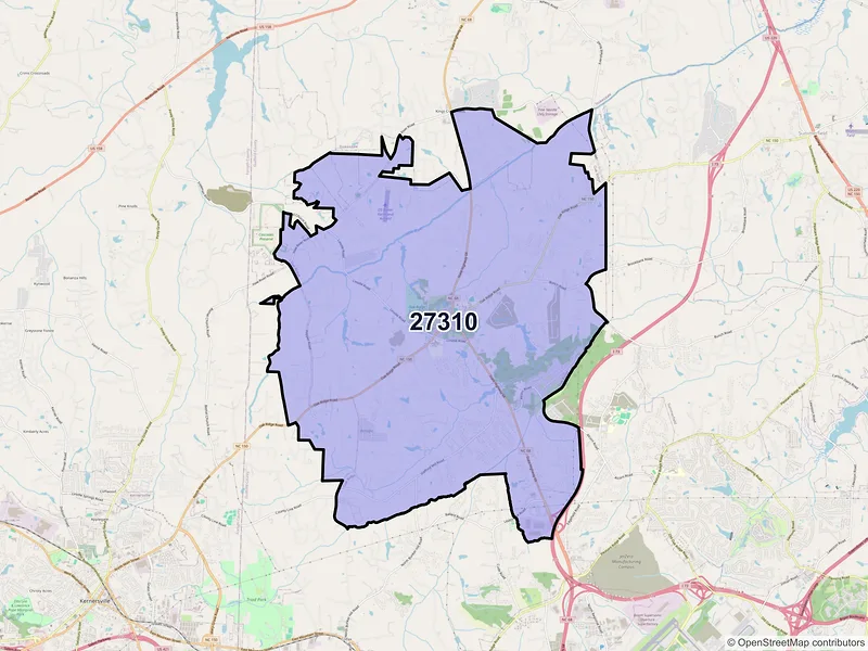 Map of ZIP Code 27310 — Oak Ridge, NC