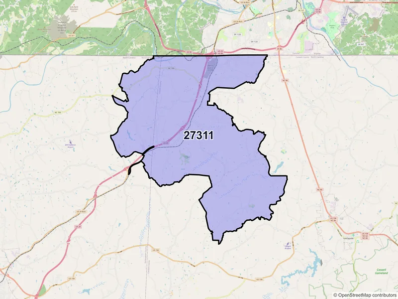 Map of Pelham, North Carolina and ZIP codes