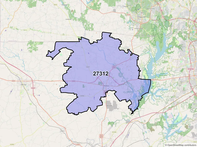Map of ZIP Code 27312 — Pittsboro, NC