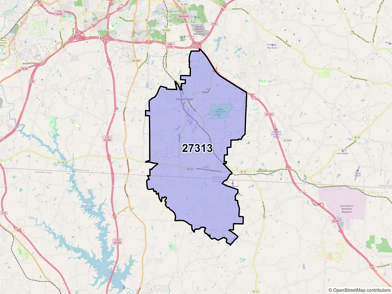 Map of ZIP Code 27313 — Pleasant Garden, NC