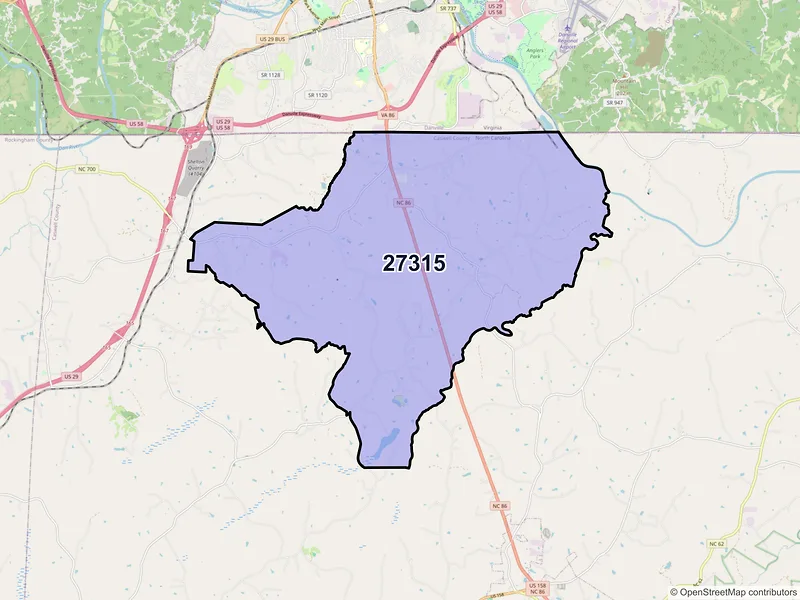 Map of ZIP Code 27315 — Providence, NC
