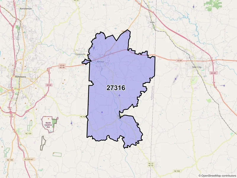 Map of ZIP Code 27316 — Ramseur, NC