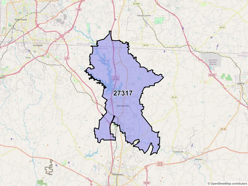 Map of ZIP Code 27317 — Randleman, NC